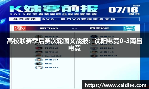 高校联赛季后赛次轮图文战报：沈阳电竞0-3南昌电竞